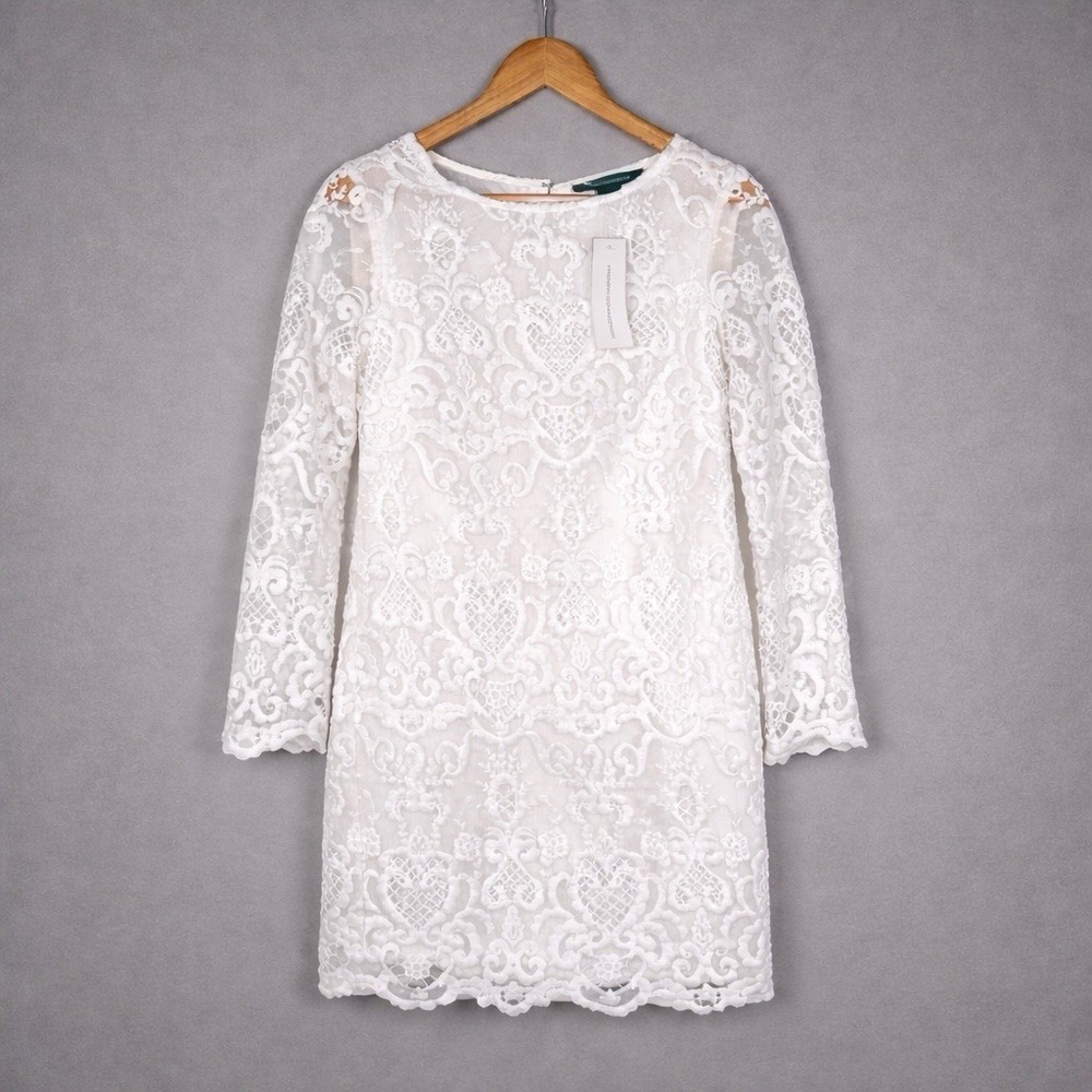 French Connection Dress Womens 6 White Lace Sheer Overlay Bridal Engagement NWT